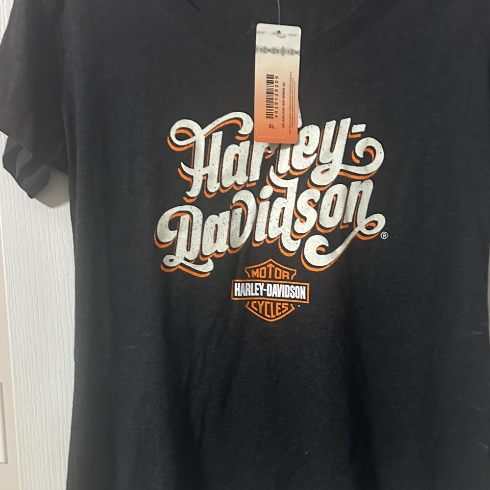 Harley-Davidson Charcoal Tee with White and Orange Logo